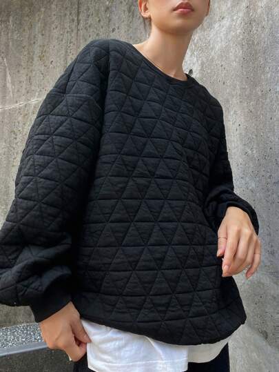 FRIFUL Moletom feminino solto, minimalista, de cor sólida, para o dia a dia, com gola redonda, manga comprida, texturizado