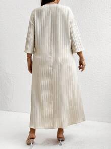 Calvaya 大码女式 V 领长袖宽松直筒褶皱连衣裙，秋季长款女装