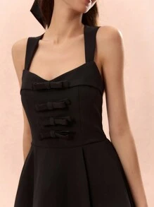 Enchnt Women Solid Color Thick Strap Sleeveless Dress - Black - View 9