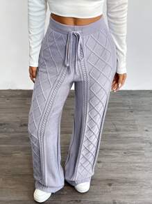 SHEIN LUNE Winter  Pants,Drawstring Waist Sweater Pants,Loose Casual Sweater Pants