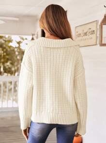 SHEIN VCAY Women's Casual Plain Knitted Sweater With Large Lapel, Autumn/Winter,Halloween Costumes Adults,Thanksgiving Women Outfit,Women Sweaters,Hollowed Costumes,Winter Women Dress,
, - Apricot - View 2