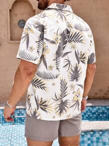 Surfspeed Men's Vacation Style Short Sleeve Shirt And Solid Color Shorts 2-Piece Beachwear Set