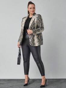 SHEIN Clasi Plus Size Women's Snakeskin Print Lapel Collar Long Sleeve Blazer - Multicolor - View 3