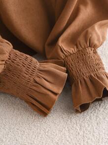 CosyJoli 大码女式休闲纯色衬衫，秋冬 - 棕色 - 查看 11