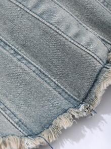 DAZY 女式秋季拼布磨边长袖收腰休闲牛仔夹克，秋季女装 - 中等水洗藍 - 查看 8