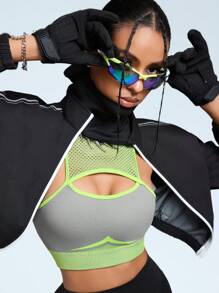 Innovista Seamless 3d Colorblock Mesh Breathable Sport Woman Bras, Workout Sports Tank Top ,Crop Tank Top, High Elastic Support Sports Bra,Gym Top,Woman Crop Tank Top,Going Out Tops,Festival,Push Up Bra,Sweater,With Remove Cup