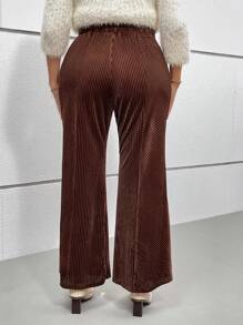 SHEIN LUNE 大码女式弹力腰纯色喇叭裤优雅喇叭腿裤感恩节假日 - 卡其色 - 查看 2