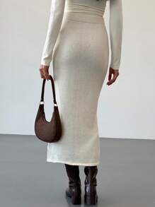 Aloruh Romantic Date Warm Apricot Mid-Length 3D Floral Ladies Sweater Skirt - Beige - View 4