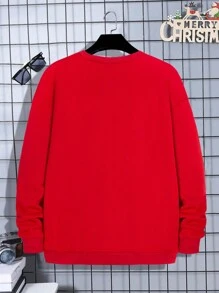 Manfinity Men's Casual Slogan & Christmas Tree Print Oversized Crew Neck Sweatshirt, Fall/Winter - Red - View 2