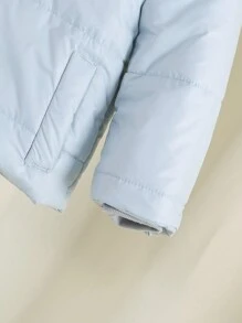 SHEIN Áo khoác parka màu trơn tay dài thả vai đơn giản phong cách Hàn Quốc cho bé gái, cổ rộng, đơn giản, sang trọng, có khăn quàng cổ hình gấu Teddy, chống gió và ấm áp cho mùa đông - Màu xanh lam - Xem 3