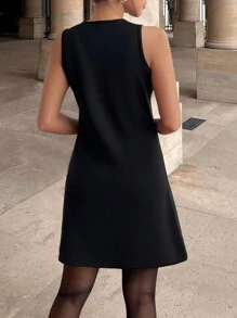 INAWLY Robe mini élégante à block color avec nœud, noire et blanche, pour l'été