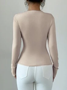Chiquease Women's Apricot Slim-Fit Long-Sleeve Daily Casual Versatile Spring/Summer/Autumn T-Shirt T-Shirt With A Standing Collar And Gathers