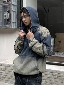 Manfinity EMRG Men's Spring/Fall Hooded Denim Jacket With Pockets, Casual - Blue - View 5