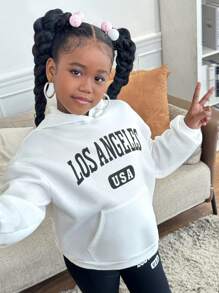 SHEIN Tween Girls' Streetwear Casual Knit Crew Neck Sweatshirt Outfit