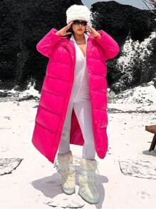 Flirla Abrigo acolchado con capucha de manga larga y unicolor simple para uso diario talla grande, ropa de invierno - Agua verde azul - Ver 7