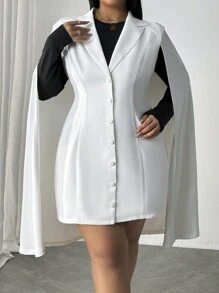SHEIN Privé Plus Size Fashion Lapel Collar Long Cardigan Coat For Winter