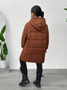 SHEIN Tween Girl Long Hooded Cardigan, Fall/Winter - Mocha Brown - View 2