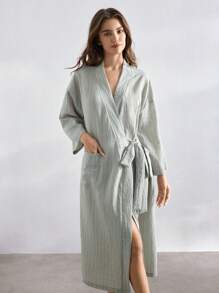 Ocili Leisure Soft Crepe Wrap Around Robe Loungewear - Green - View 7
