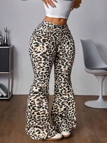 SHEIN ICON Quần Jeans Denim Thời Trang Loe Họa Tiết Da Báo Cho Nữ - Nhiều màu - Xem 4