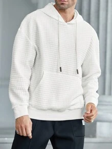 Manfinity Homme Áo nỉ trùm đầu màu trơn có túi dành cho nam, thường ngày - trắng - Xem 2