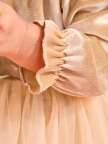 Vestido de princesa infantil para meninas, saia de bolo de veludo champanhe para festa de aniversário