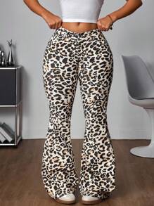 SHEIN ICON Quần Jeans Denim Thời Trang Loe Họa Tiết Da Báo Cho Nữ - Nhiều màu - Xem 3