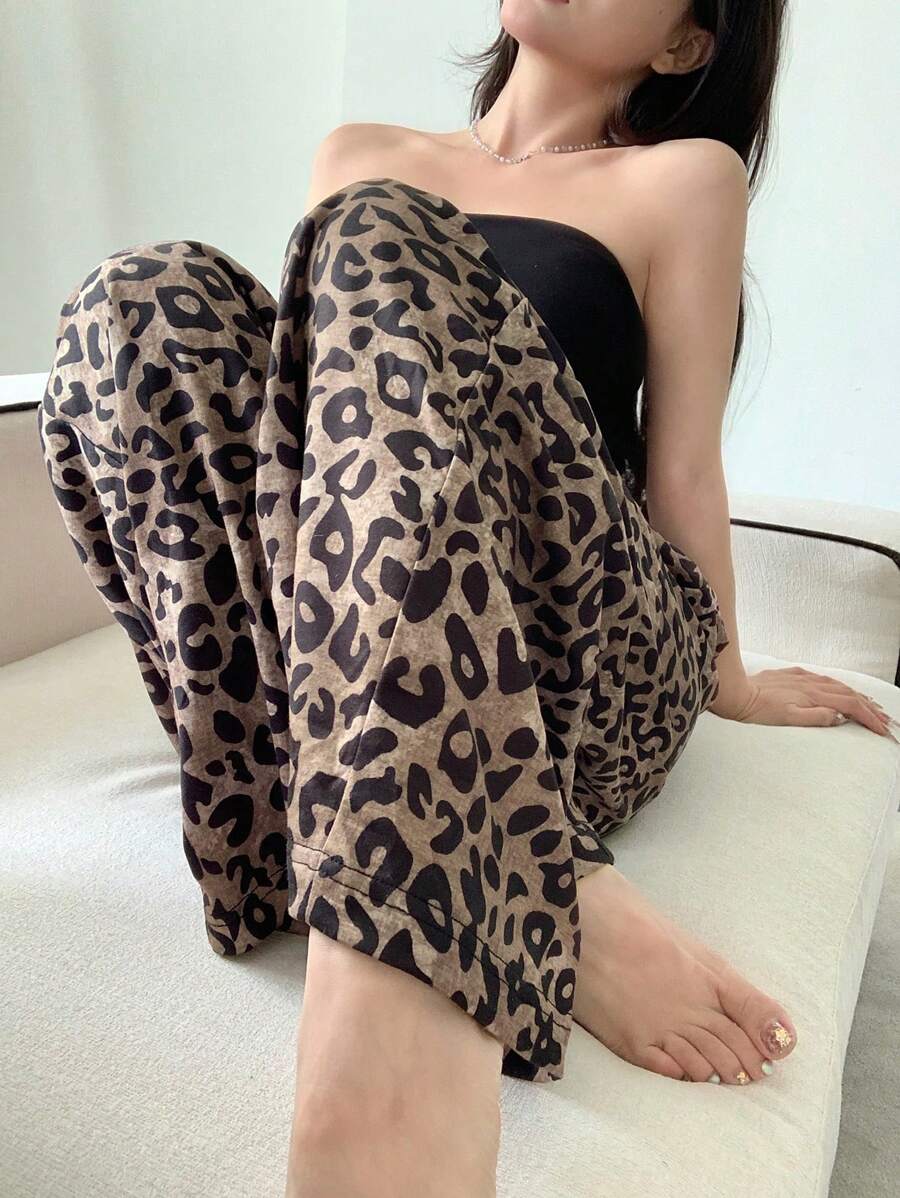 DAZY 女士豹纹直筒休闲裤 - 棕色 - 查看 1