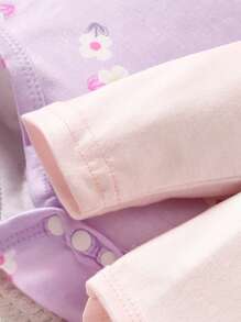 两件套女婴休闲印花连体衣套装，紫色和粉色，面料柔软舒适，妈妈之选 - 紫色 - 查看 3