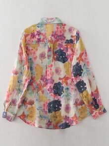 New Arrival Autumn Oil Painting Ditsy Floral French Minimalist Lightweight Blouse For Women,Long Sleeve Tops