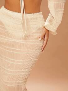 Hauture Solid Texture Low Rise Maxi Bodycon Skirt - Apricot - View 5