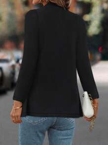 SHEIN LUNE Solid Open Front Coat - Black - View 2