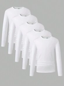 5pcs All-Match White T-Shirts For Tween Boys, School, Campus, College Chic Autumn/Winter - White - View 1