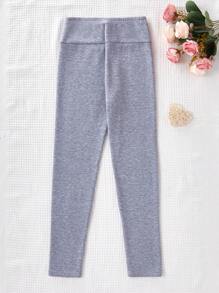 SHEIN Sparklyn Tween Girl Grey Letter Print Casual Comfortable Long Leggings - Grey - View 2