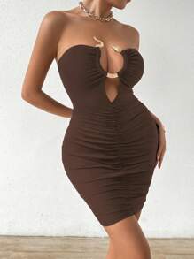 Allurite Đầm ôm body gợi cảm khoét sâu phía trước hình con rắn - Màu nâu  Mocha - Xem 4