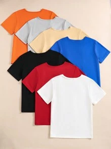 7pcs/Set Tween Boy Casual Crew Neck Solid Color Pullover Knit T-Shirts, School, Campus, College - Multicolor - View 2