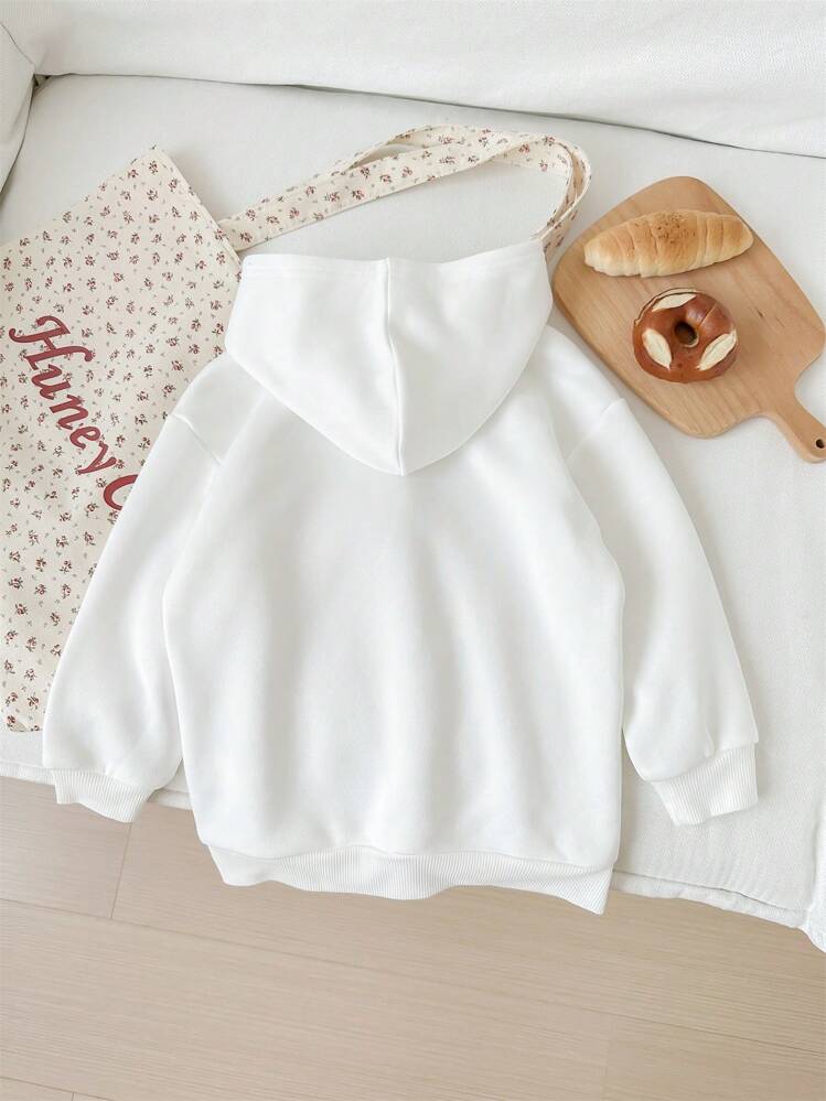 SHEIN College Style Letter Print Tween Girl Casual Long Sleeve Sweatshirt, Thickened For Autumn/Winter - White - View 2
