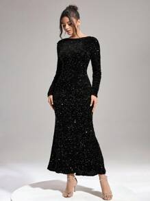 Coutiva 女装时尚秋冬宴会派对公主名媛优雅网红日常可穿流行连衣裙。超高弹力亮片面料修身收腰提臀超长连衣裙，领口一字肩设计时尚修身扭纹设计连衣裙，红色连衣裙正式晚宴连衣裙，圣诞节可穿圣诞连衣裙，特殊背部设计真丝面料拼接时尚修身，黑色长袖舞会晚礼服，适合婚礼嘉宾，毕业典礼