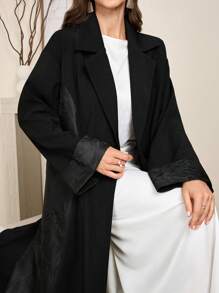 Al Najma Elegant Color Block Long Abaya Cardigan, Autumn, Casual Modest Long Sleeve Abaya, For Evening Party/Casual Daily, Robe - Black - View 7