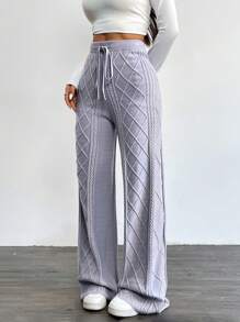 SHEIN LUNE Winter  Pants,Drawstring Waist Sweater Pants,Loose Casual Sweater Pants