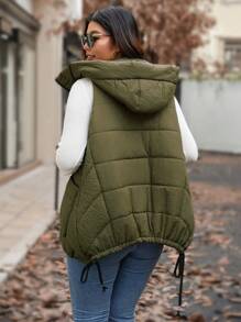 Calvaya Plus Size Solid Color Hooded Vest With Pockets, Autumn & Winter Clothes