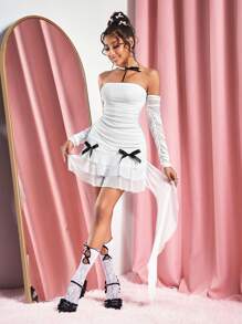 SHEIN SXY Robe mini femme aux manches longues, épaules dénudées, plissée et élégante, sexy et douce, pour l'automne/hiver