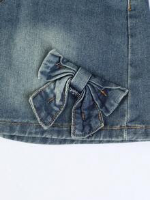 蝴蝶结装饰女童牛仔半身裙 - 中等水洗藍 - 查看 7