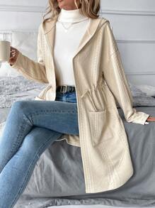 SHEIN Clasi Women's Solid Color Simple Casual Long Sleeve Hooded Jacket For Autumn Winter - Apricot - View 5