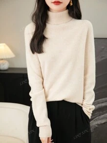 Pull-over pour femmes à manches longues en tricot, col roulé, chaud et doux, pour l'automne et l'hiver