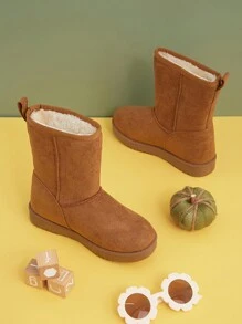 Mini mi 畅销儿童经典栗色中筒短款雪地靴 - 舒适防滑保暖套穿冬靴