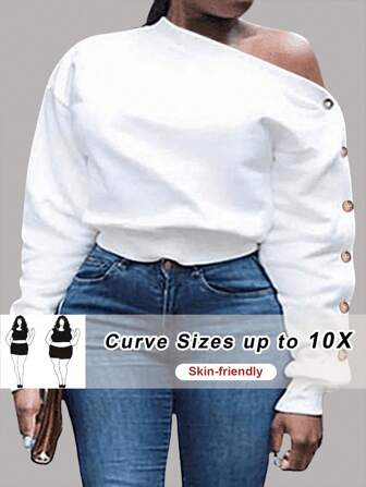 SHEIN CURVE+ Plus Size Casual Short Sweatshirt