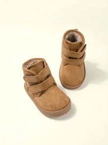 1pair Toddler Boys' Camel Color Hook And Loop Flat Casual Warm Thermal Lined Snow Boots For Winter - Camel - View 5
