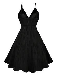 SHEIN Clasi Váy đen không tay màu trơn cỡ lớn thường ngày, mùa hè - màu đen - Xem 2