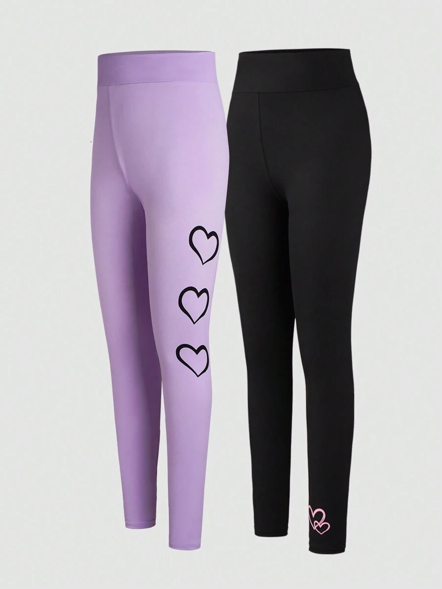 Sparklyn 1 Set Girls' Solid Color Base Layer Leggings Set, Blind Box Style, 2 Pieces Included, Multi-Color Solid Basic Style, - Multicolor - View 1