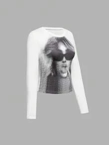 SHEIN Explorewe 2pcs Teenage Girls Casual Graphic Cropped Sweatshirt And Wide-Leg Pants Set - Black and White - View 5